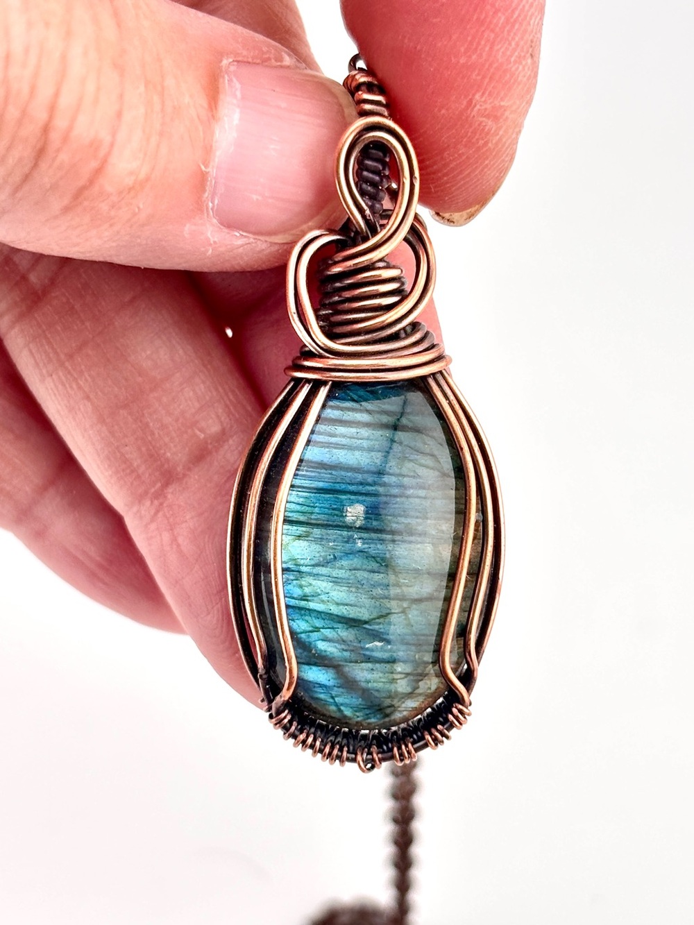 HANDMADE Labradorite Copper Wire Wrapped Pendant Necklace, Artisan Jewelry Gift